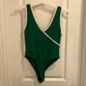 Deep green v neck body suit